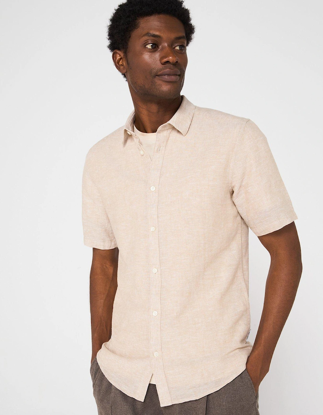 Caiden Slim Fit Short Sleeve Linen Shirt, 2 of 1