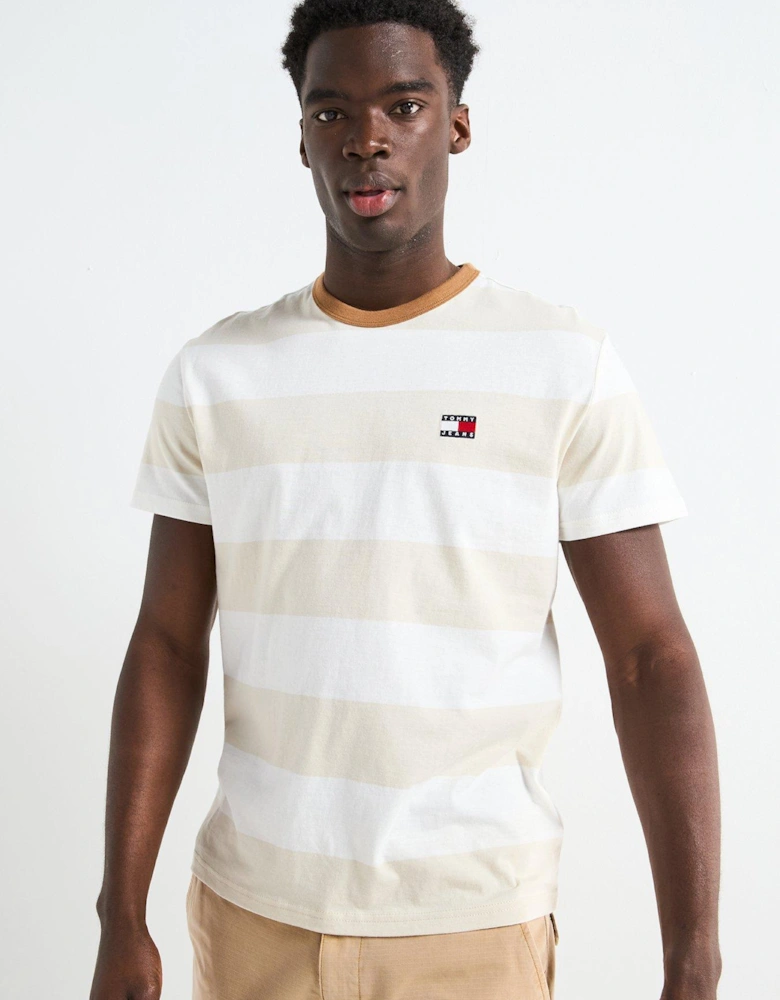 Bold Stripe Left Chest Badge T-shirt - Natural