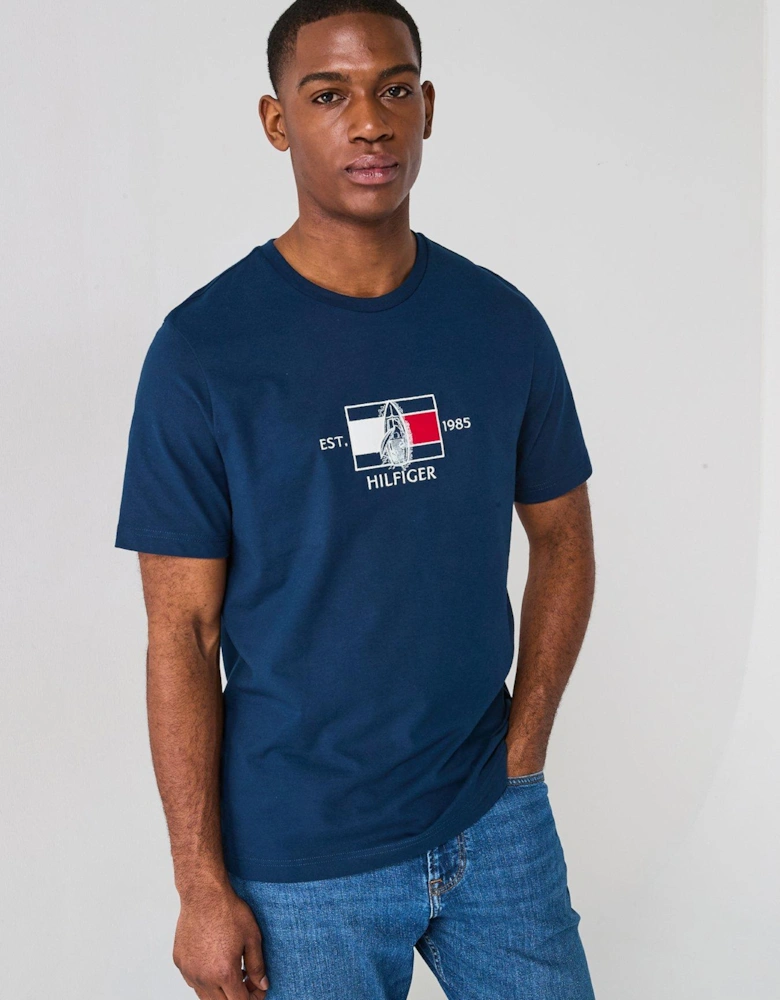Embroidered Flag Sailing T-Shirt - Black