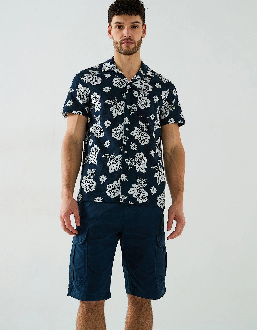 Regular Fit Floral Slub Short Sleeve Shirt - Navy, 2 of 1