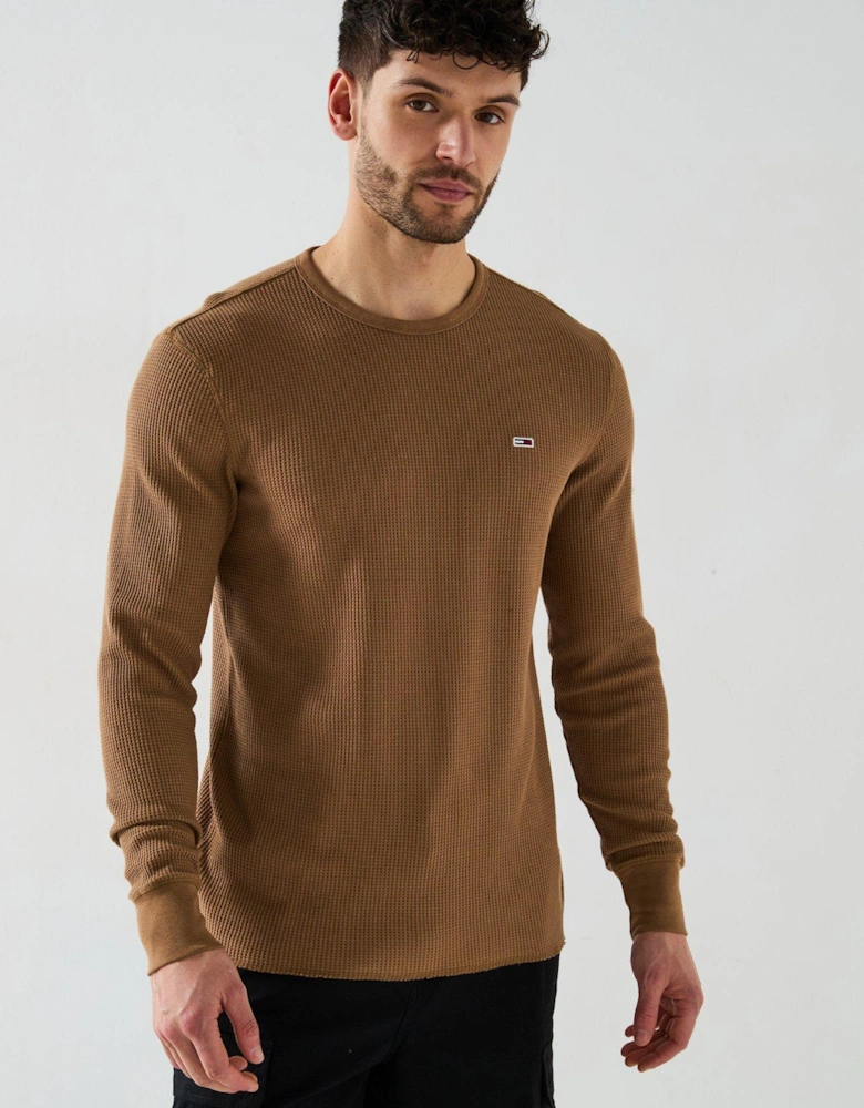 Slim Long Sleeve Waffle T-Shirt - Brown