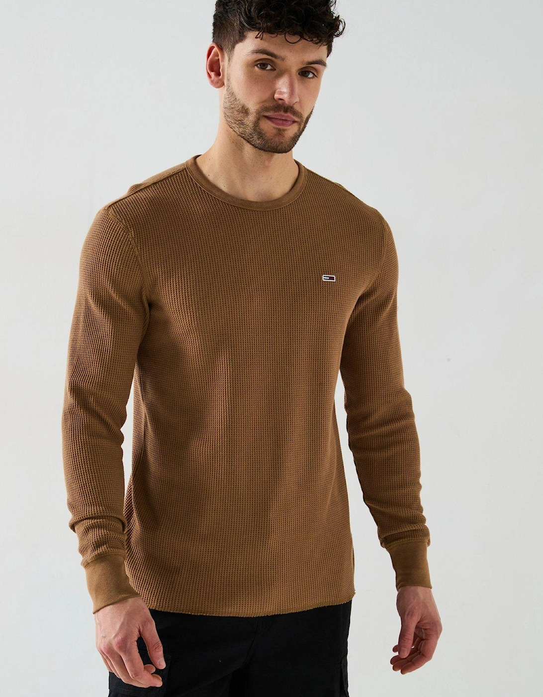 Slim Long Sleeve Waffle T-Shirt - Brown, 2 of 1
