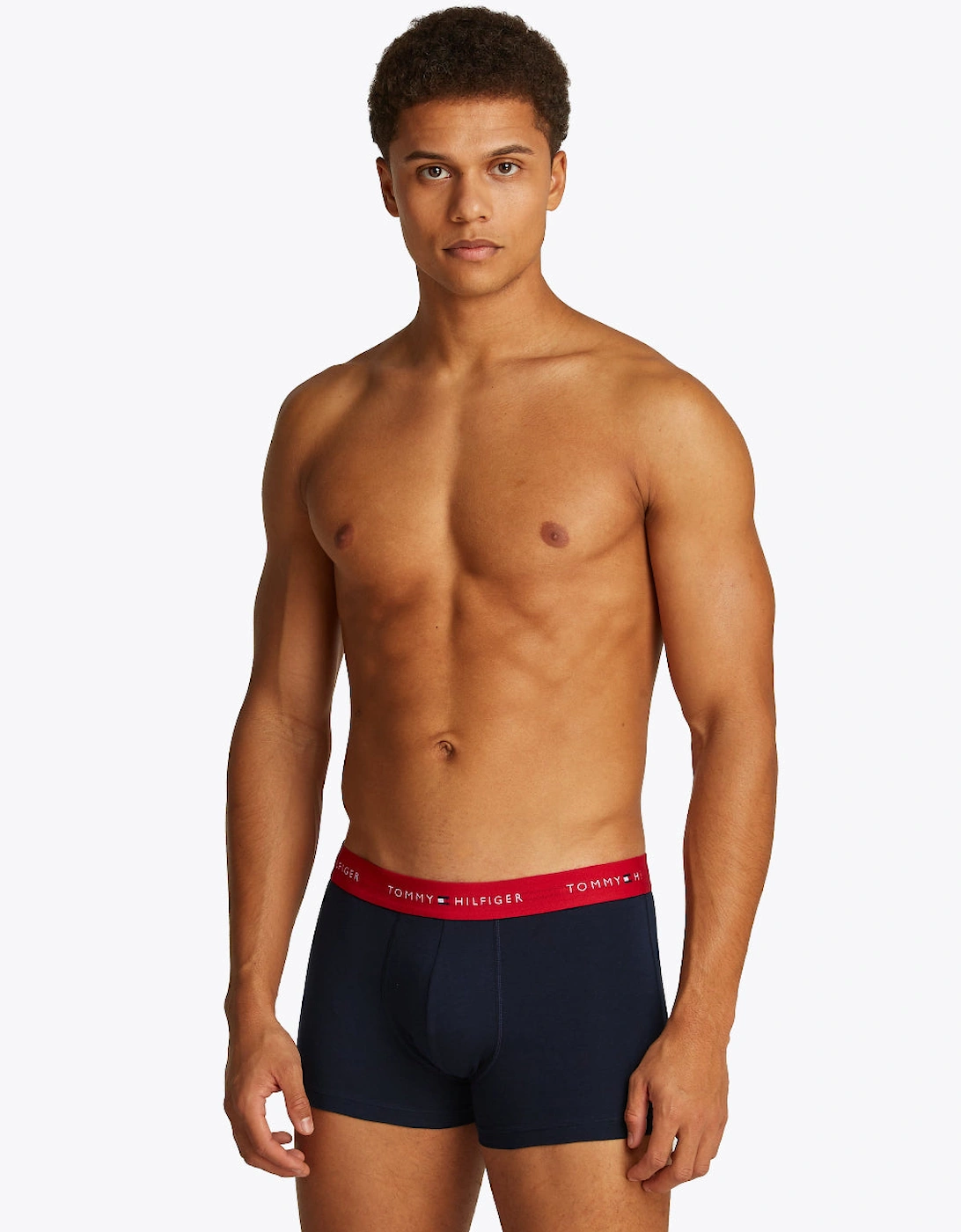 Tommy Hilfiger Men's Black 3-Pack Signature Cotton Boxer Trunks, Primary Red/White/Desert Sky - : 32/33/32 Medium