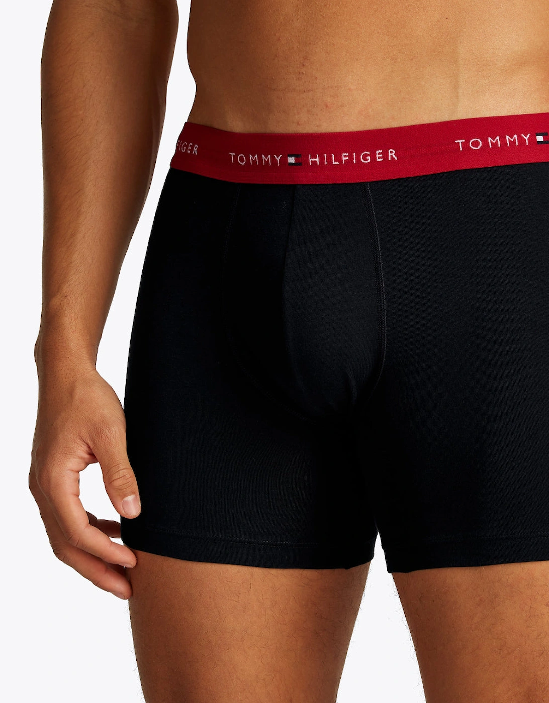Tommy Hilfiger Men's Black 3-Pack Signature Cotton Boxer Briefs, Primary Red/White/Desert Sky - : 32/30/31 Small