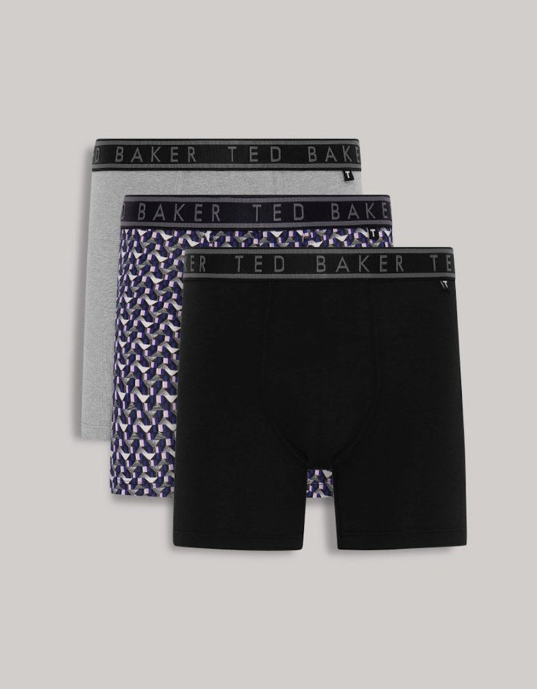 Ted Baker Men's Black 3-Pack Boxers, Heather Grey / Retro Geo Blue / - : 32/33/32 Medium