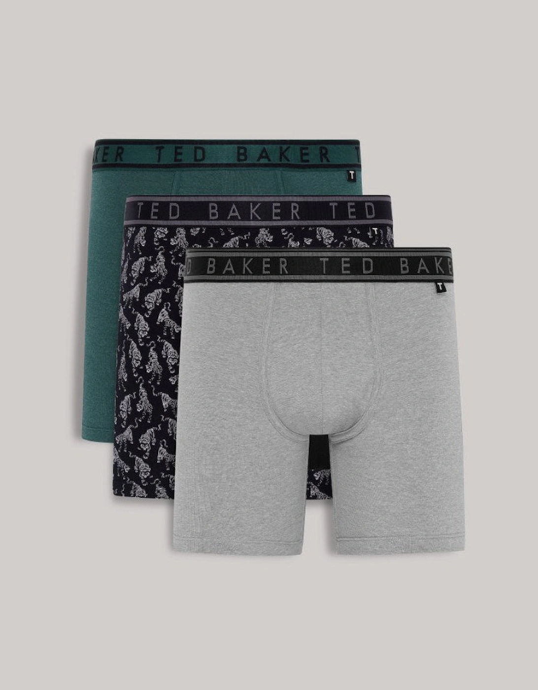Ted Baker Men's Grey 3-Pack Boxer Briefs, Trekking Green / Black Tiger / Heather - : 37/36/32 Extra Large