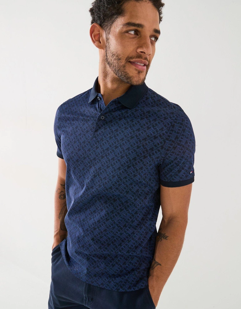 Regular Fit Monogram All-Over-Print Polo Shirt - Navy