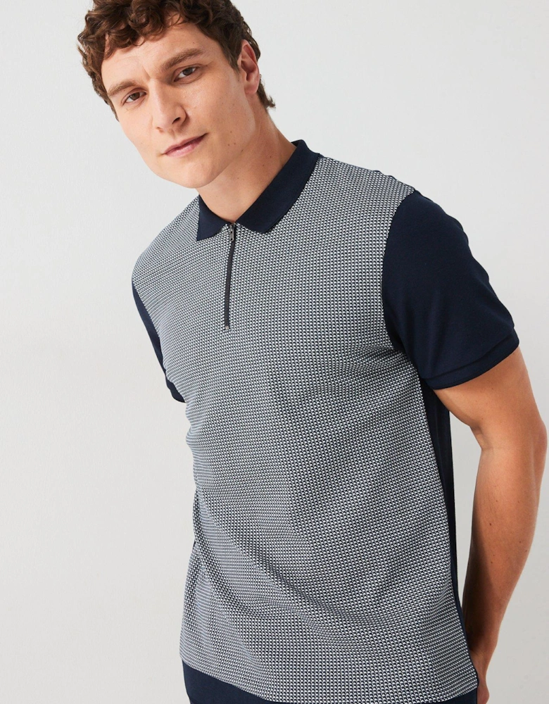 Geo Zip Neck Polo - Navy