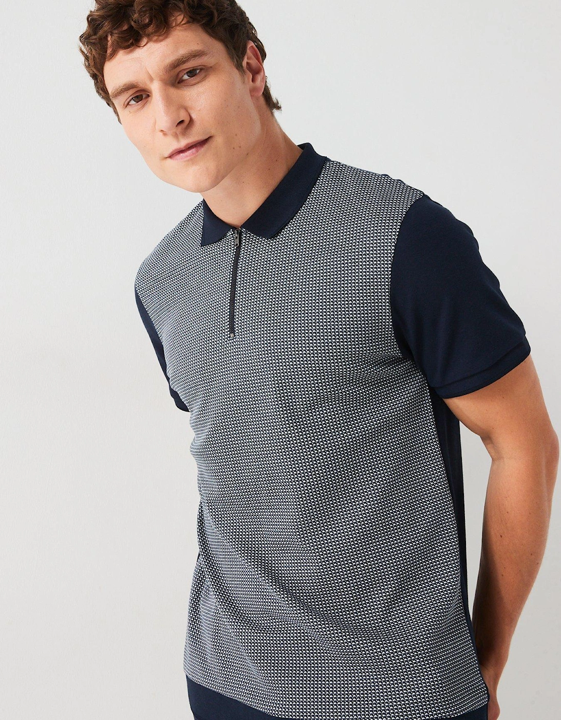Geo Zip Neck Polo - Navy