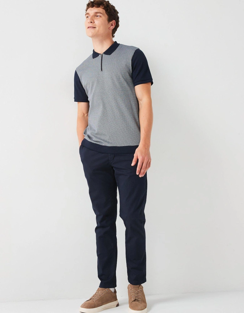 Geo Zip Neck Polo - Navy
