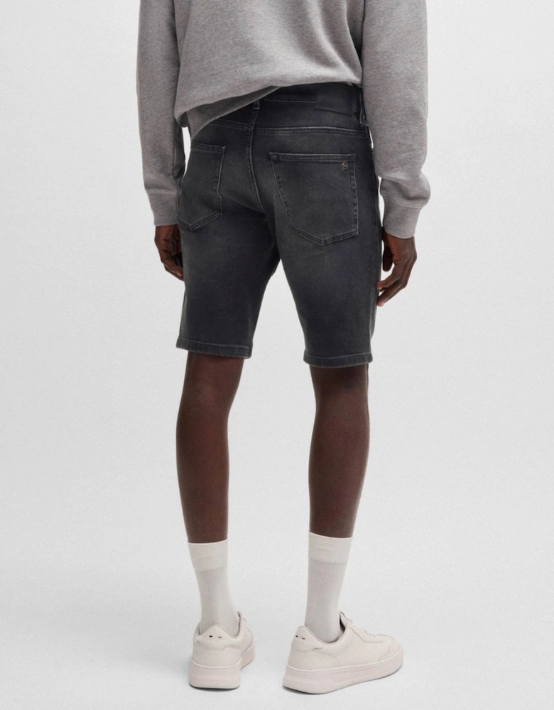 BOSS Orange Delaware Mens Slim-Fit Shorts in Black Comfort-Stretch Denim