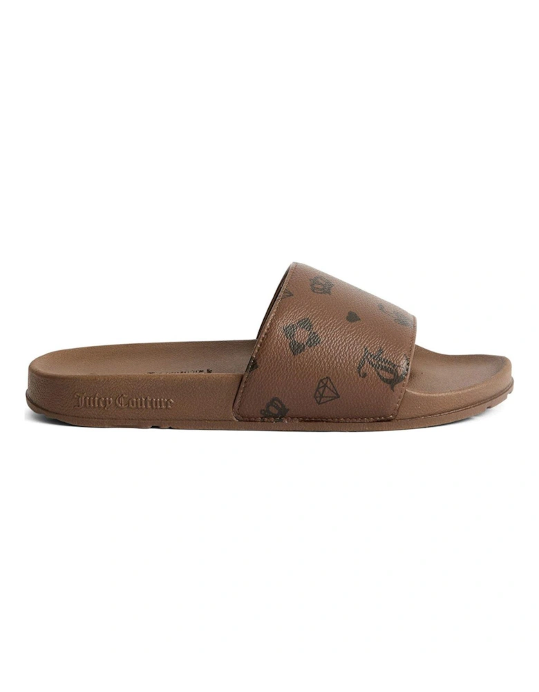 Mia Monogram Pu Sliders - Black