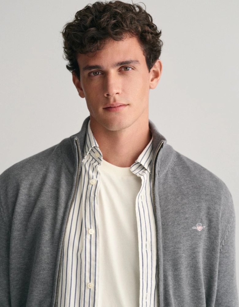 GANT Mens Casual Cotton Zip Cardigan - 92 Dark Grey Melange