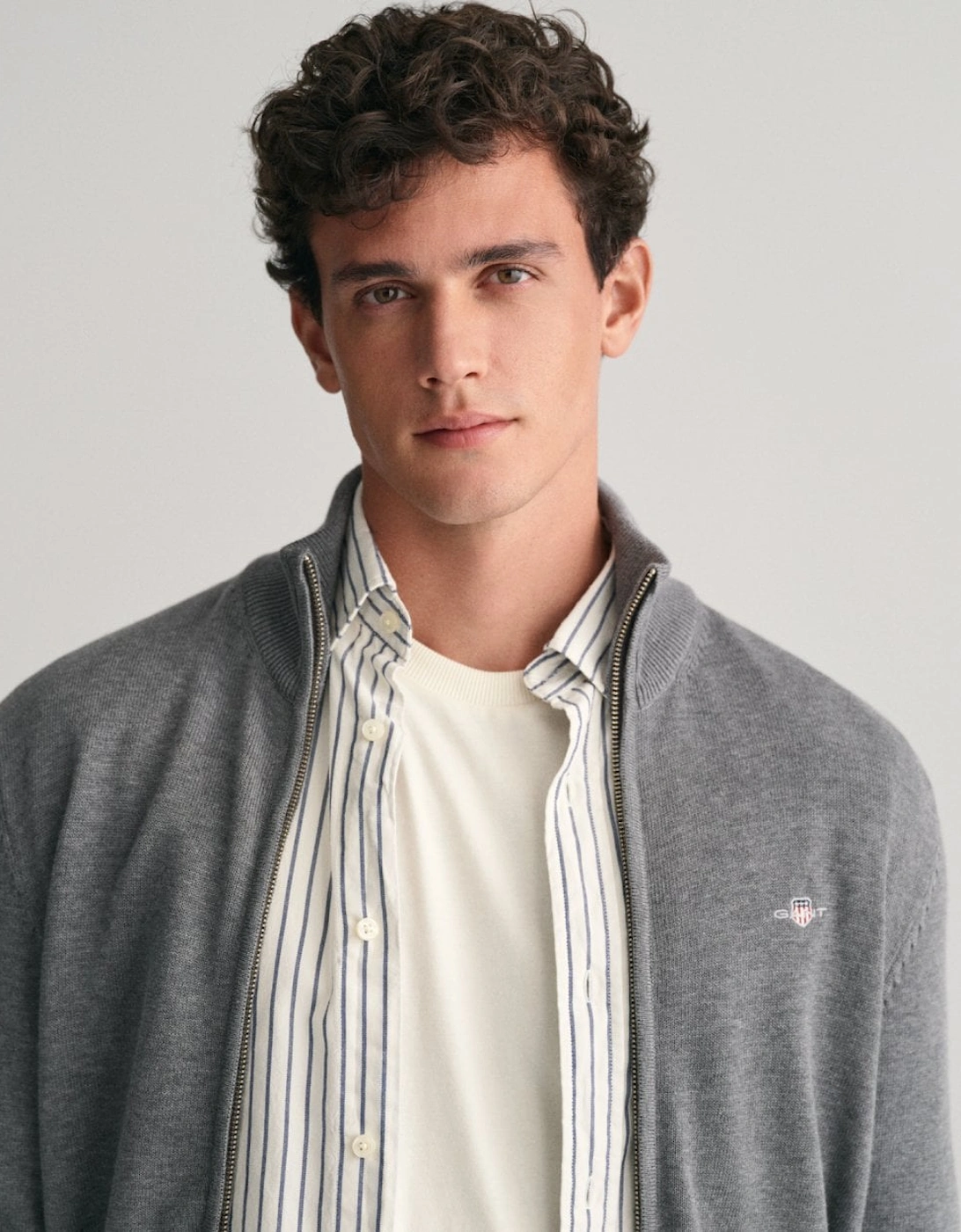GANT Mens Casual Cotton Zip Cardigan - 92 Dark Grey Melange