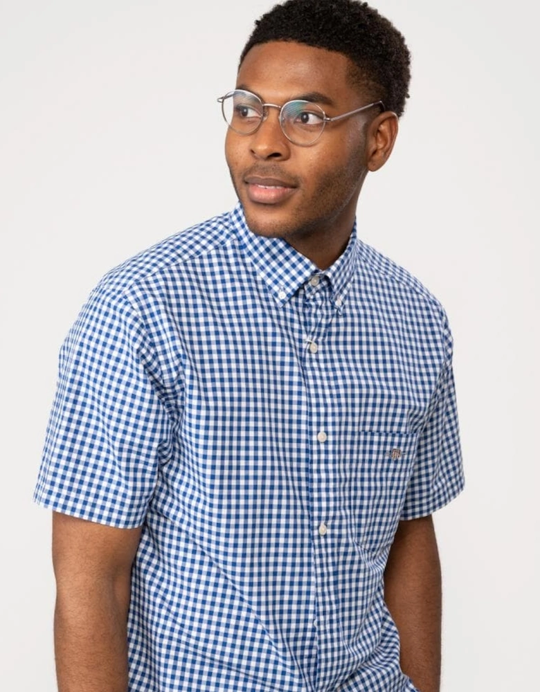 Mens Regular Fit Short Sleeve Poplin Gingham Shirt