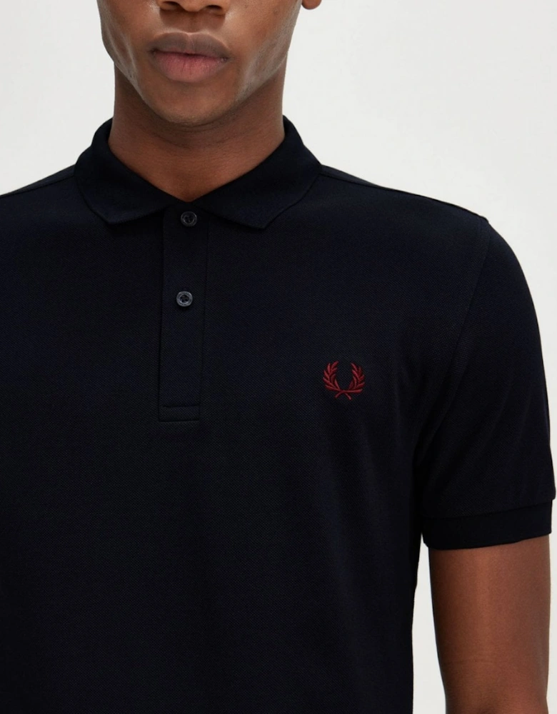 Mens Plain Signature Polo Shirt - Navy/Burnt Red V73