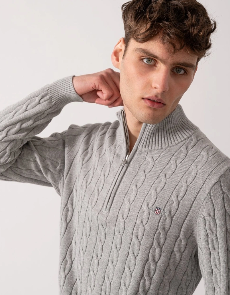 Mens Cotton Cable Half Zip Jumper