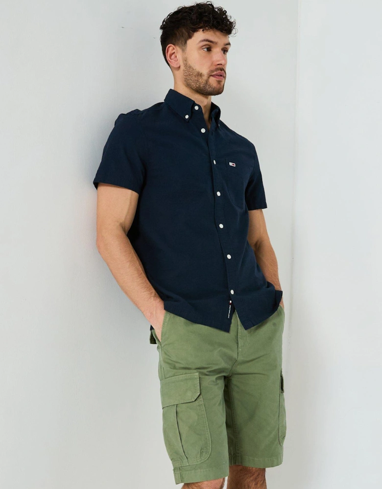 Regular Seersucker Short Sleeve Shirt - Navy