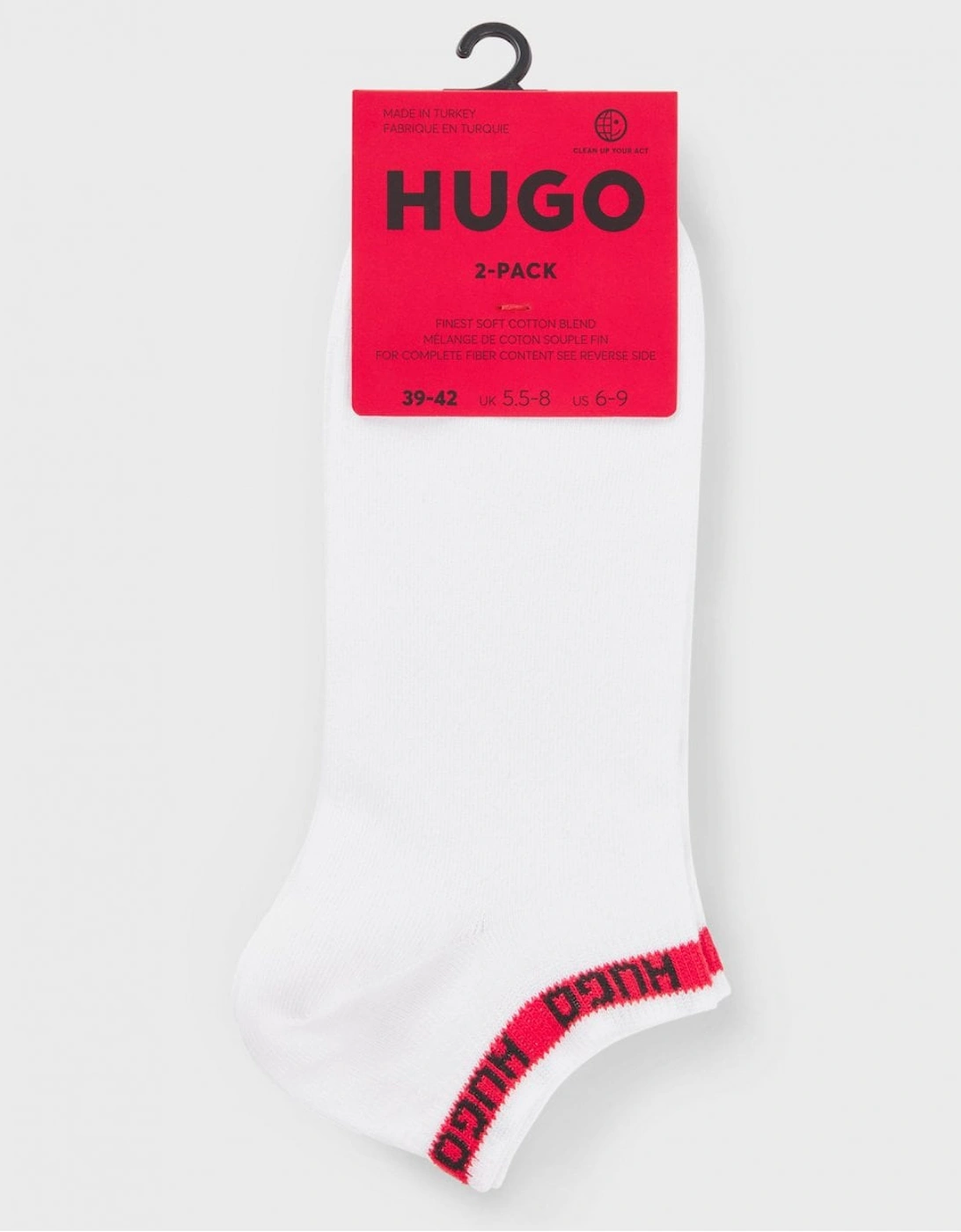 HUGO 2 Pack Mens Ankle-Length Socks with Branded Cuffs NOS