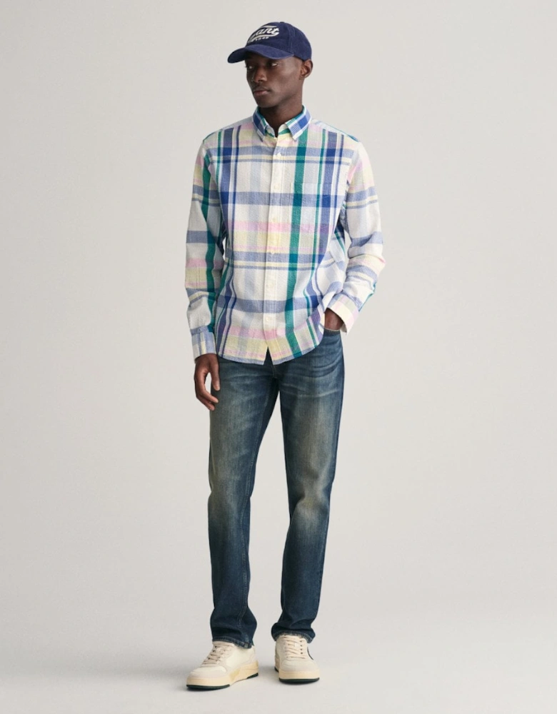 Mens Regular Fit Seersucker Madras Shirt