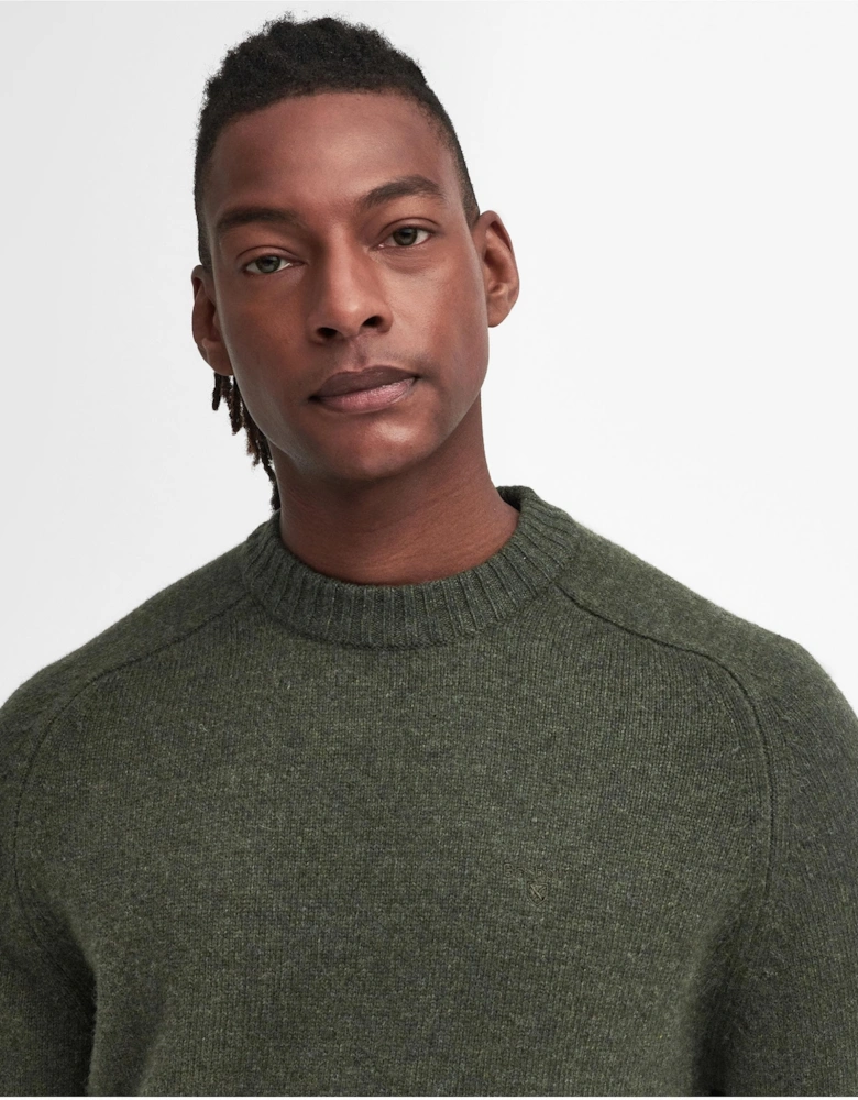 Grangetown Mens Crew Neck Knitted Sweater - Mid Olive