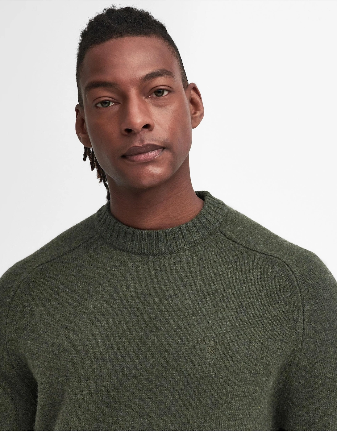 Grangetown Mens Crew Neck Knitted Sweater - Mid Olive