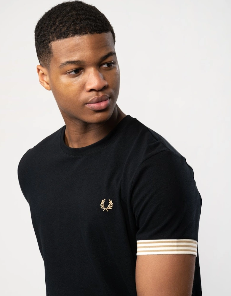 Mens Striped Cuff T-Shirt - Black 102
