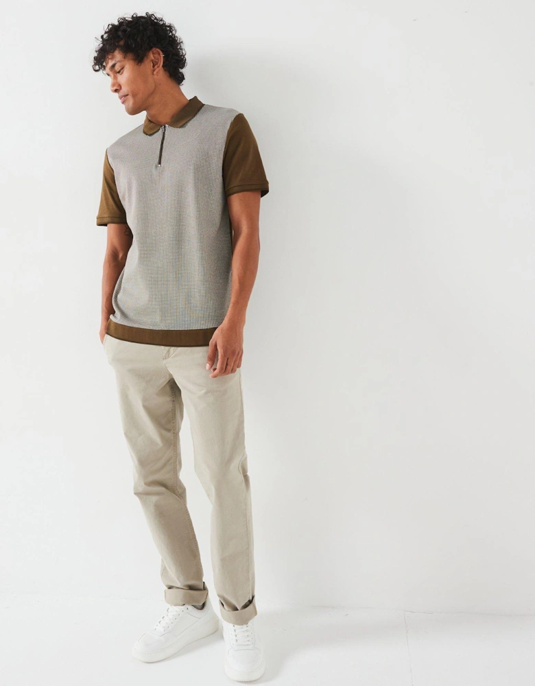 Geo Zip Neck Polo - Natural