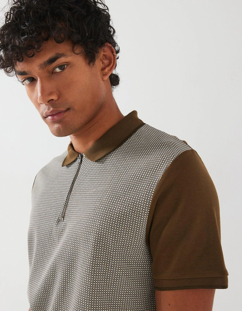 Geo Zip Neck Polo - Natural