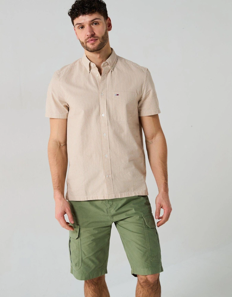 Regular Stripe Seersucker Short Sleeve Shirt - Natural