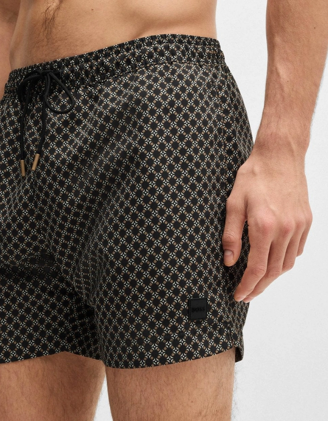 BOSS Orange Vibe Mens Logo-Label Swim Shorts with Seasonal Pattern