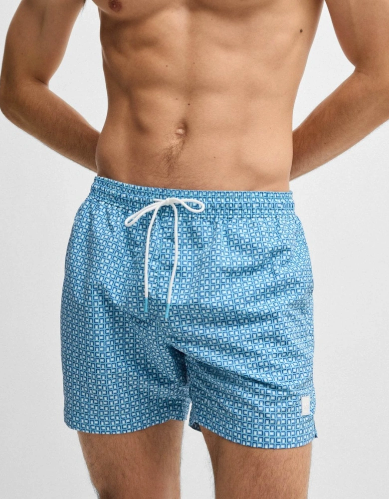 BOSS Orange Vibe Mens Logo-Label Swim Shorts with Seasonal Pattern