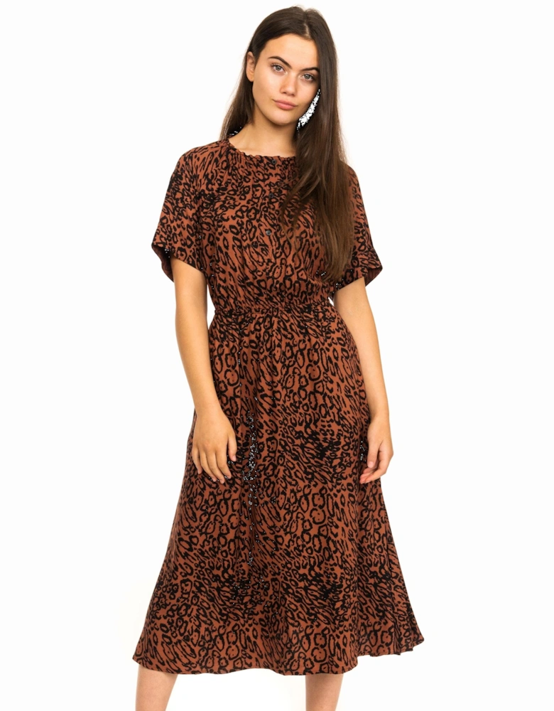 Short Sleeved Printed Midi Dress