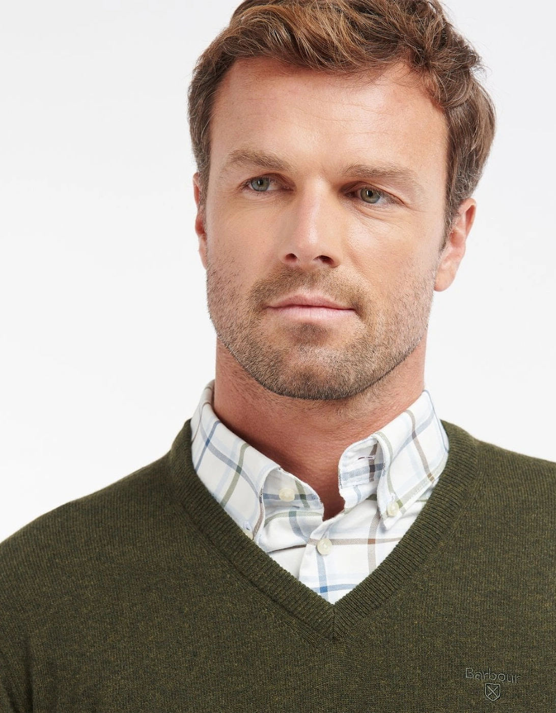 Essential Lambswool Mens V-Neck Jumper - Seaweed
