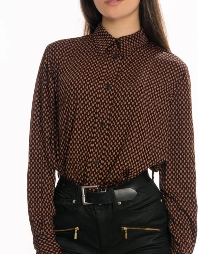 Print Geometric Relaxed Long Sleeve Womens Shirt