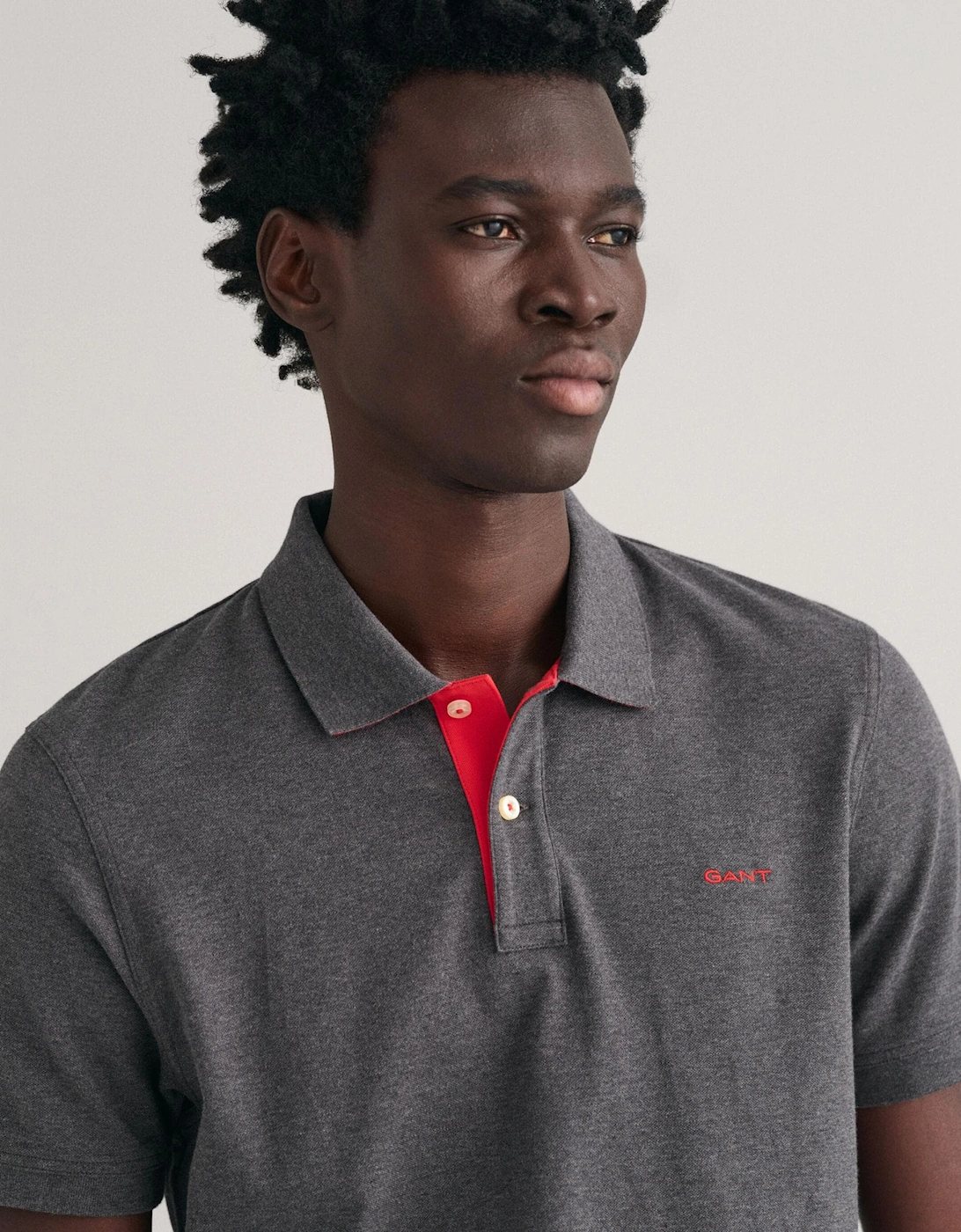 GANT Regular Fit Short Sleeve Contrast Pique Rugger - 95 Anthracite Melange