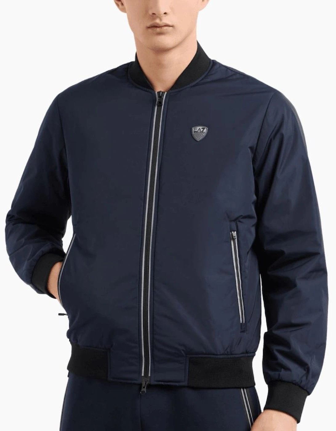 Ea7 Men's Navy Nylon Badge Logo Bomber Jacket - : 42/Regular Xl