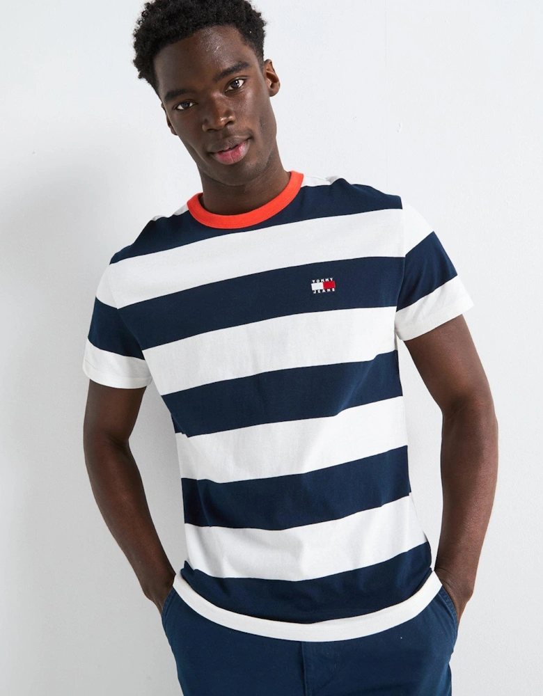 Bold Stripe Left Chest Badge T-shirt - Navy