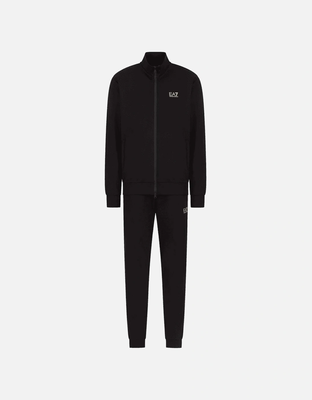 Ea7 Men's Black Zip Up Funnel Neck /White Cotton Tracksuit  M