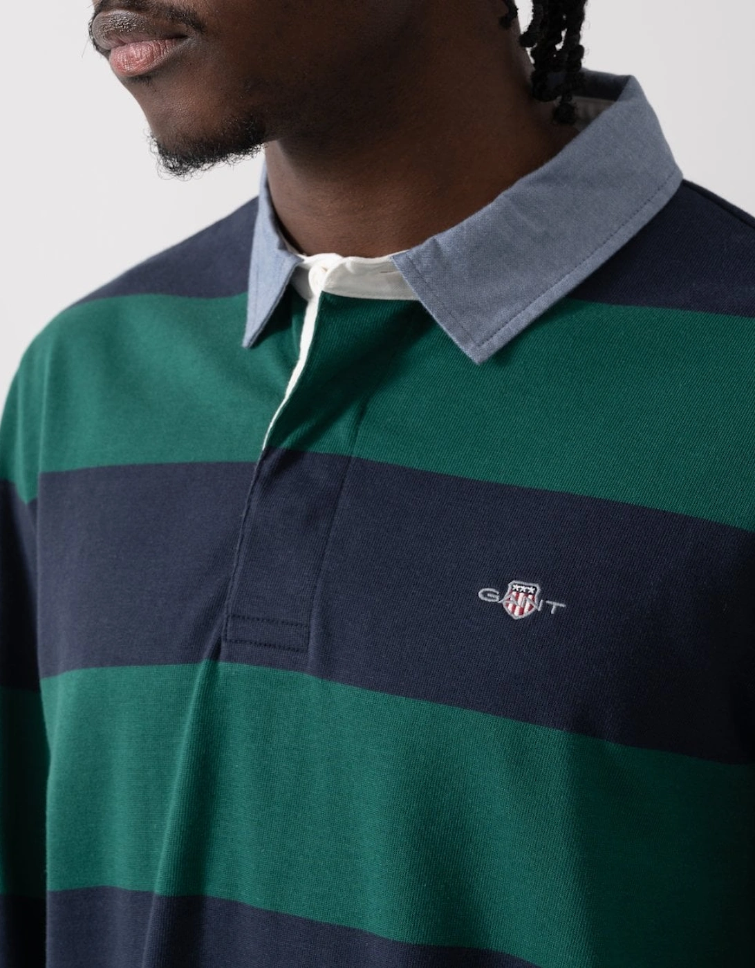 Mens Regular Fit Chambray Stripe Heavy Rugger - 373 Deep Forest Green
