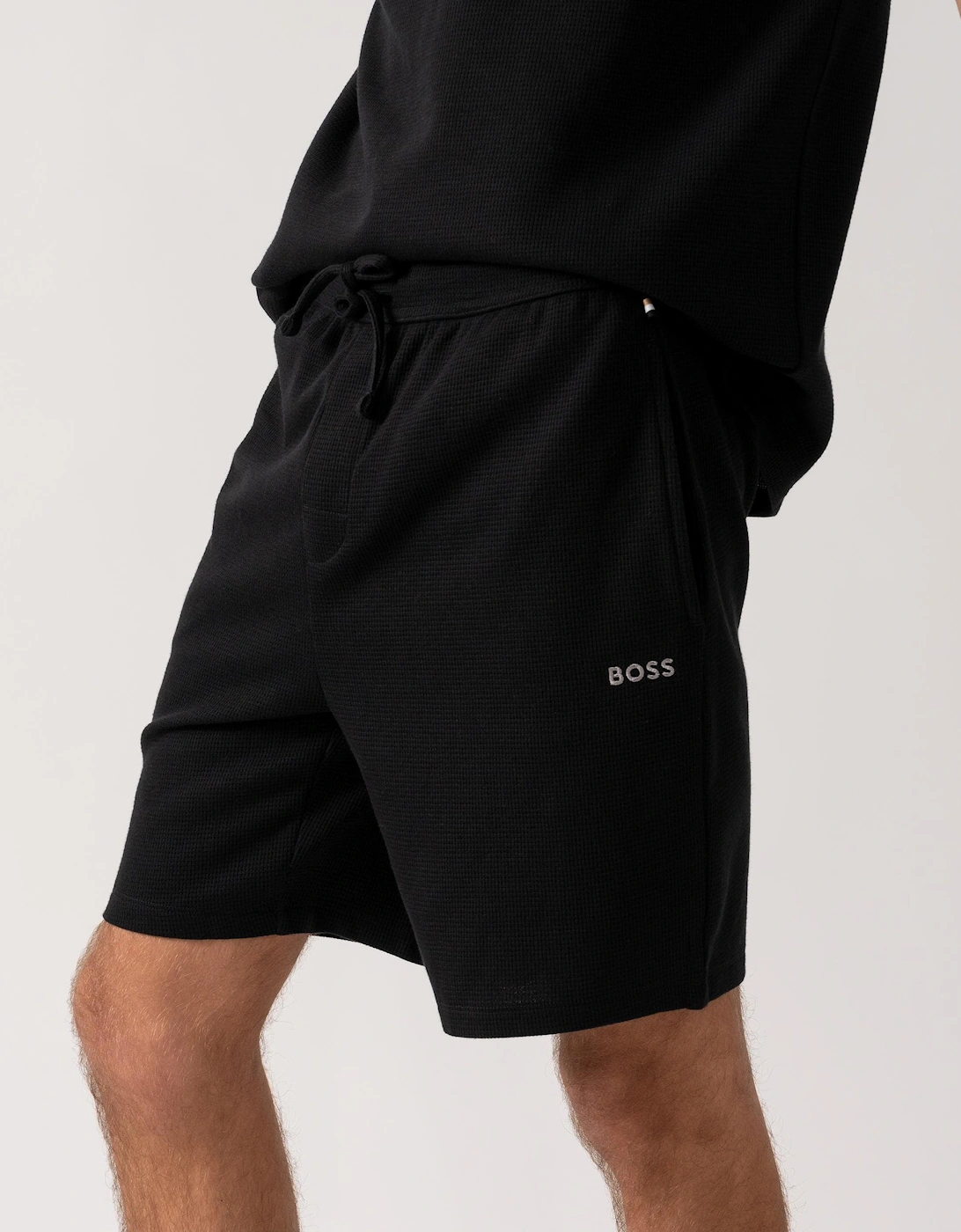 Men's BOSS Orange Waffle Mens Cotton Blend Waffle Structure Pyjama Shorts with Embroidered Logo - Black 001 - Size: XL