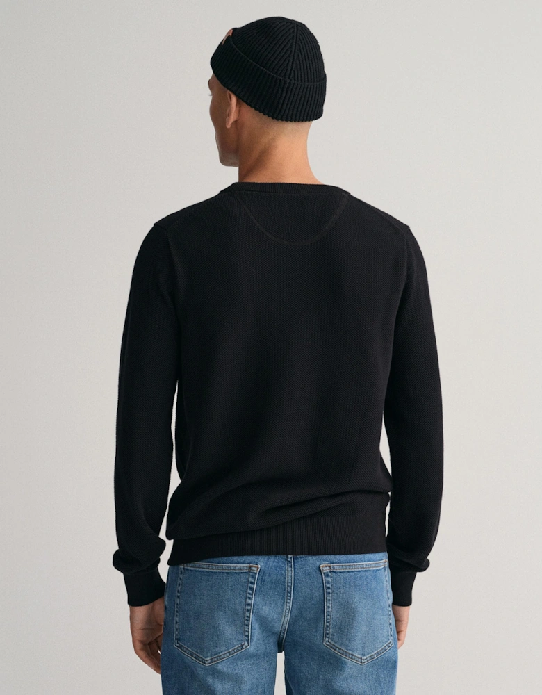 Mens Cotton Pique Crew Neck Jumper