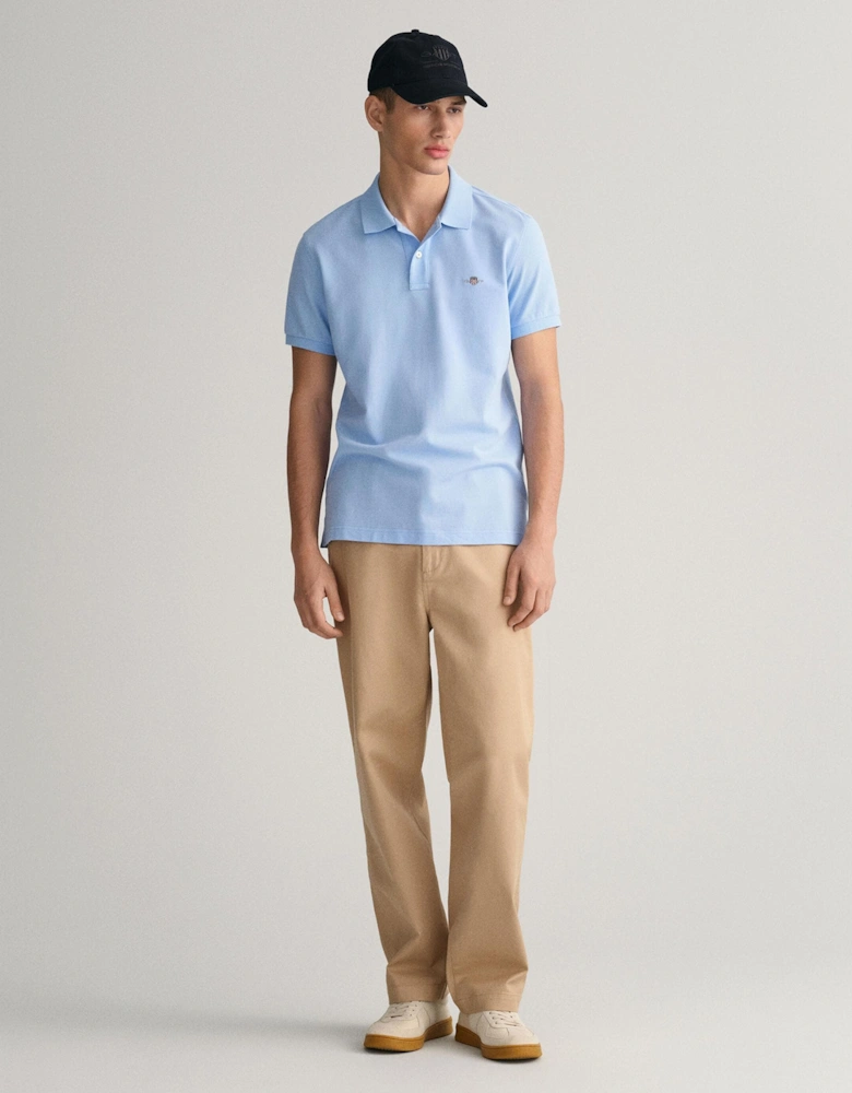 Mens Slim Fit Short Sleeve Shield Logo Pique Polo