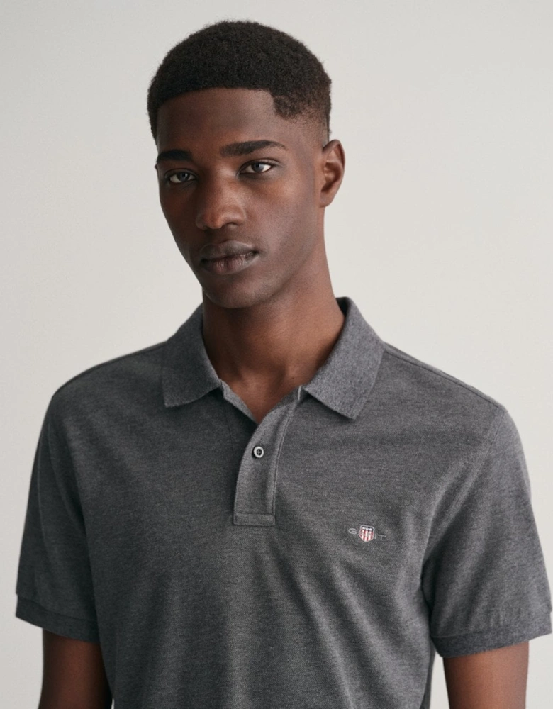 Mens Slim Fit Short Sleeve Shield Logo Pique Polo