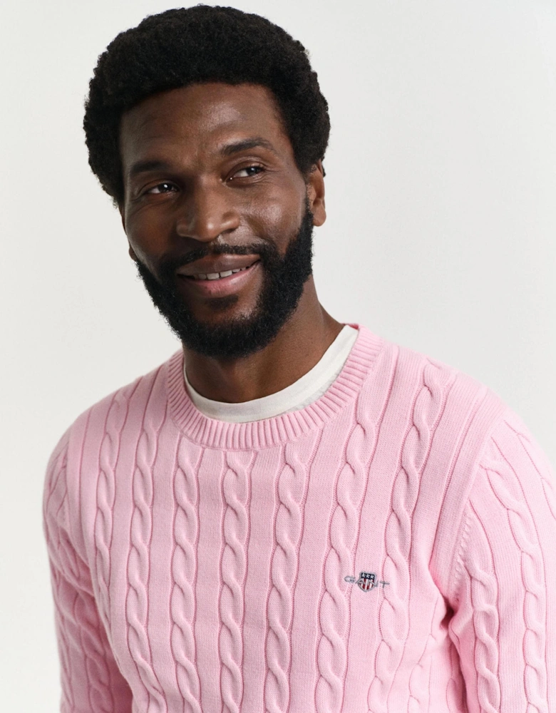 Mens Cotton Cable Knit Crew Neck Jumper
