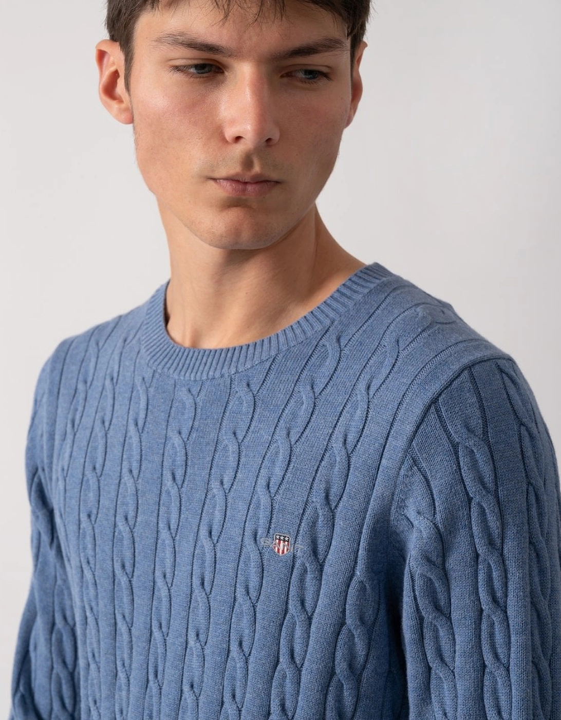 Gant Men's Navy Cotton Cable Knit Crew Neck Jumper - : 40/Regular L