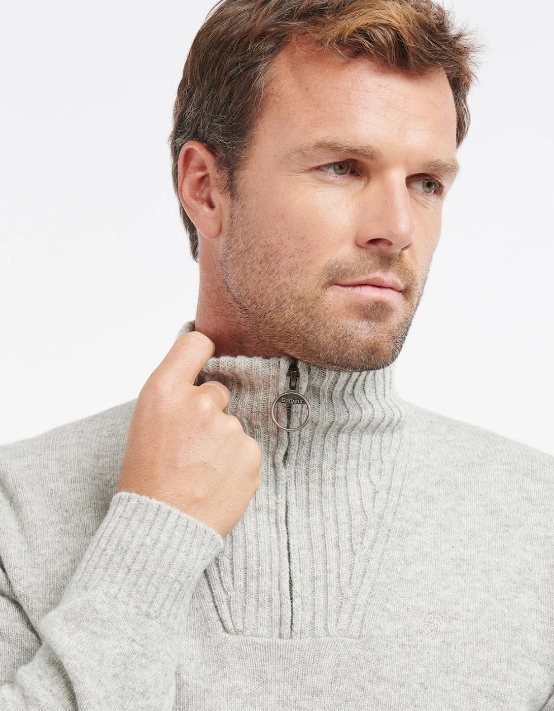 Essential Lambswool Mens Half-Zip Jumper - Light Grey Marl
