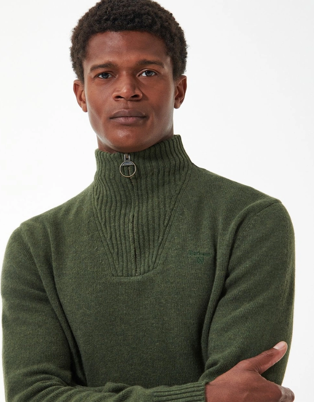 Essential Lambswool Mens Half-Zip Jumper - Mid Olive