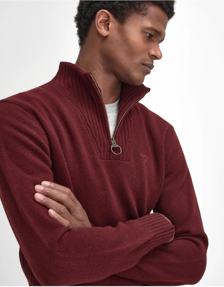 Essential Lambswool Mens Half-Zip Jumper - Ruby