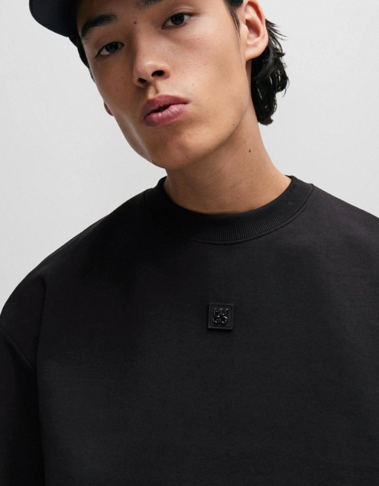 HUGO Dettil Mens Stretch-Cotton Sweatshirt with Stacked Logo